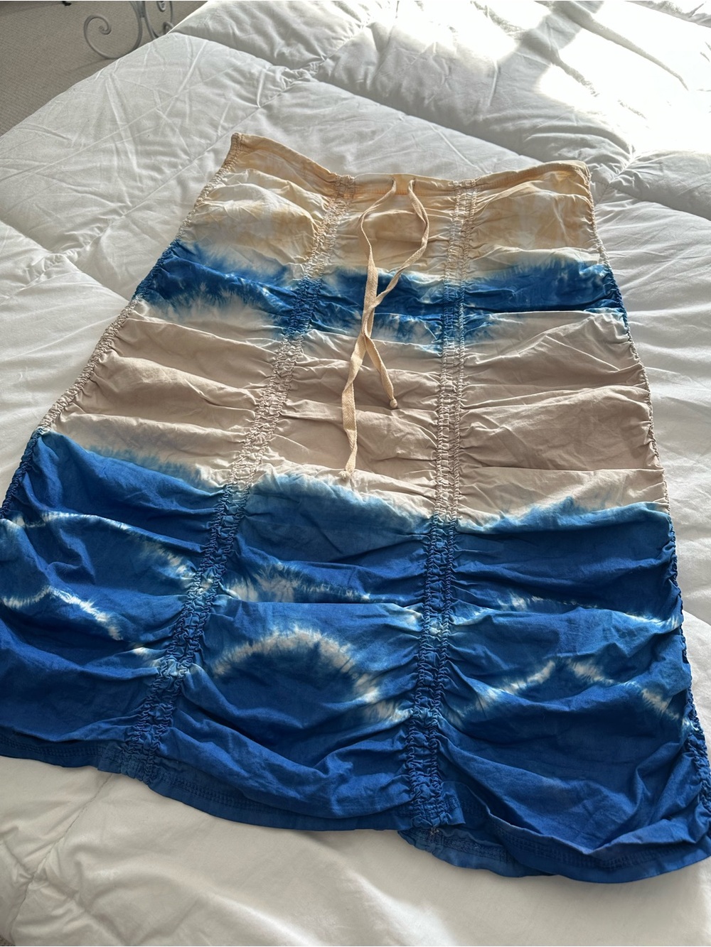 Wearables NWT Tie-Dye Blue and Cream Midi Skirt with Drawstring Waist size large - Picture 3 of 10